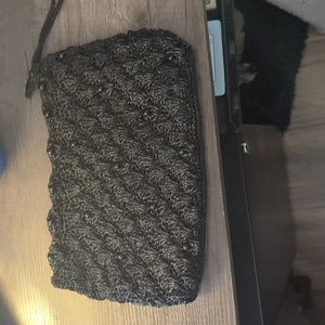 Black crochet evening clutch bag
